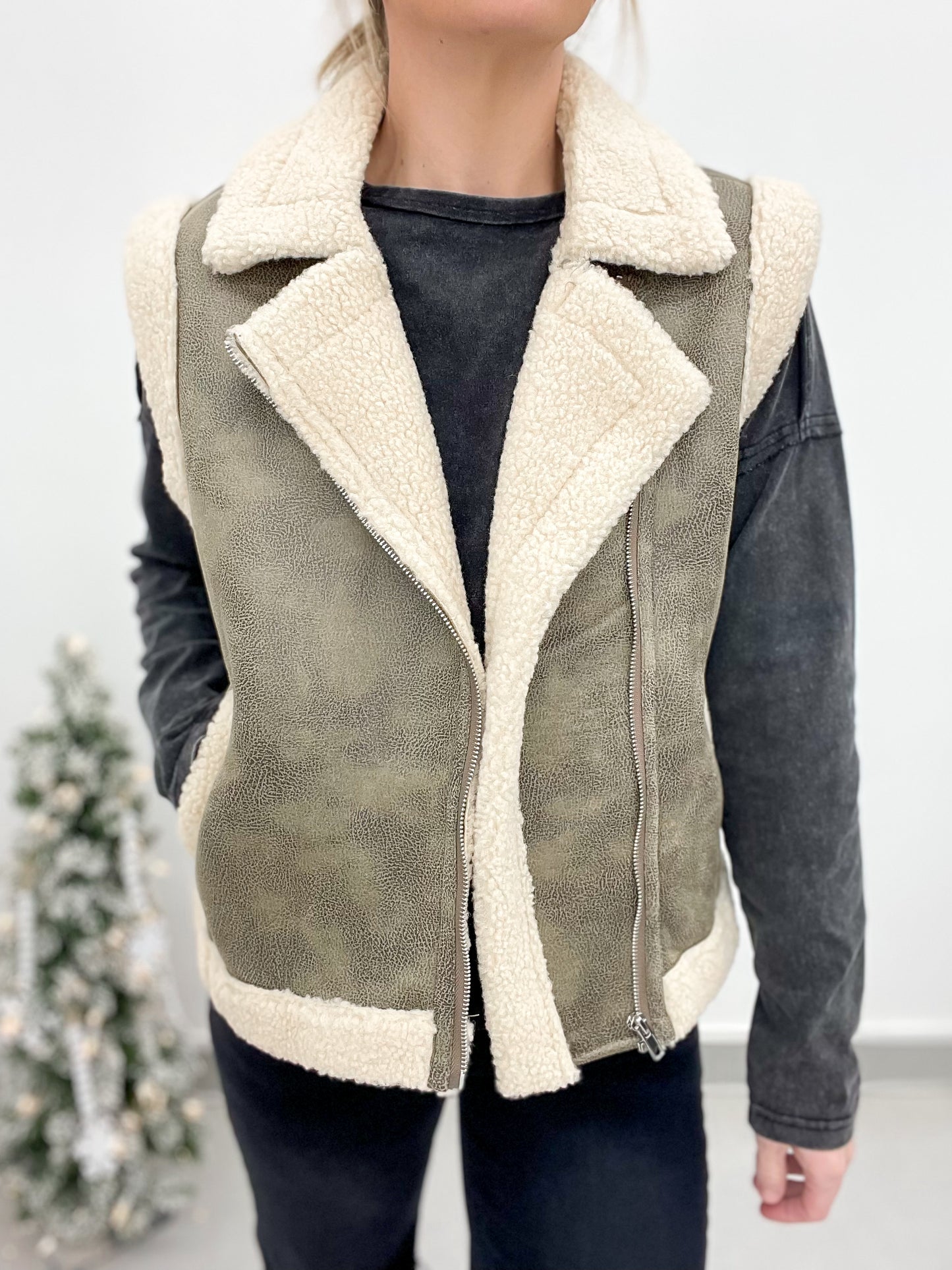 Out West Faux Leather Sherpa Vest Brown Small, L-XL