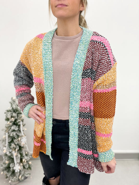 Grand Entrance Textured Knit Color Block Cardigan