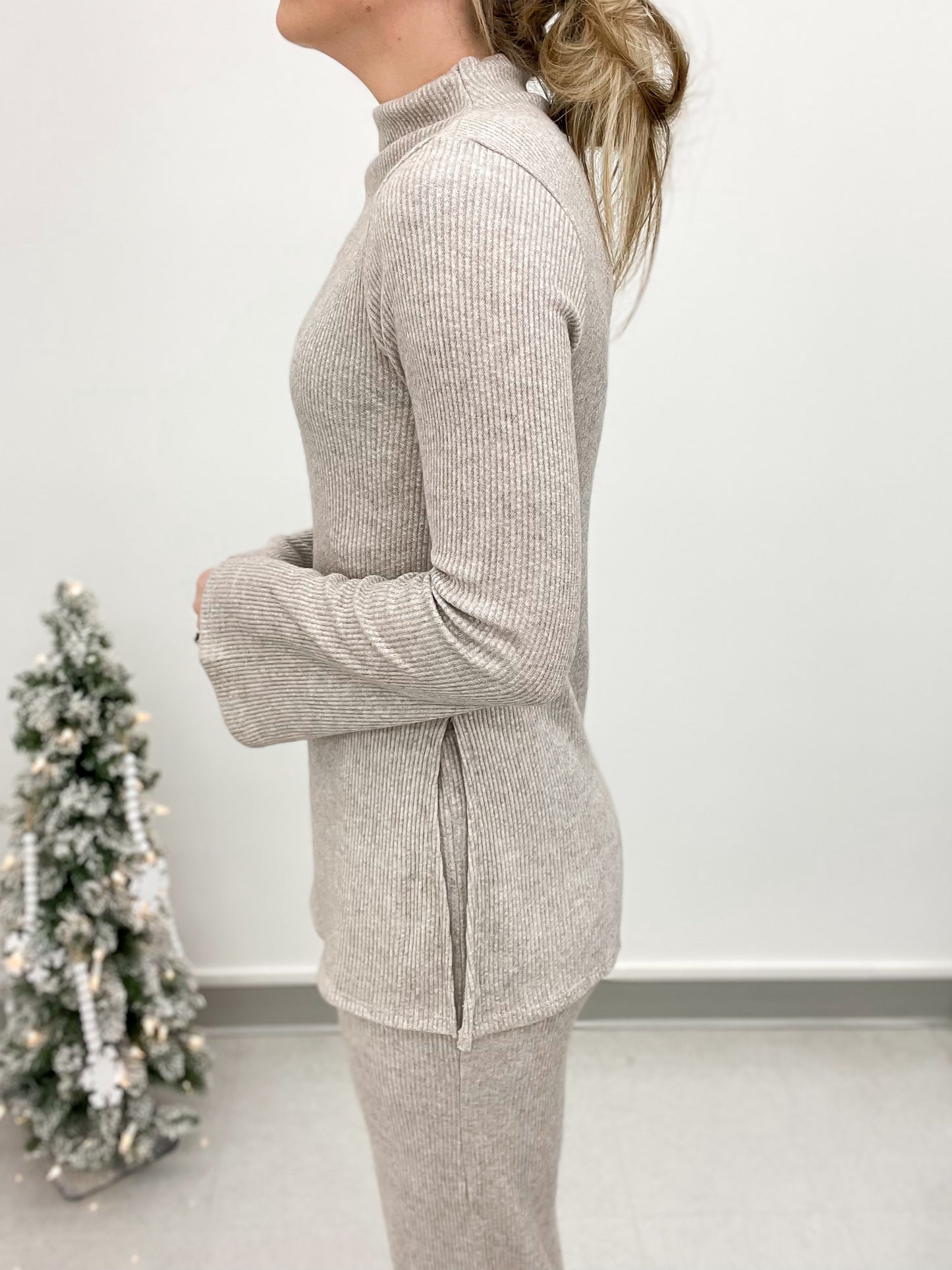 Cozy Up Brushed Knit Ribbed Set Oatmeal