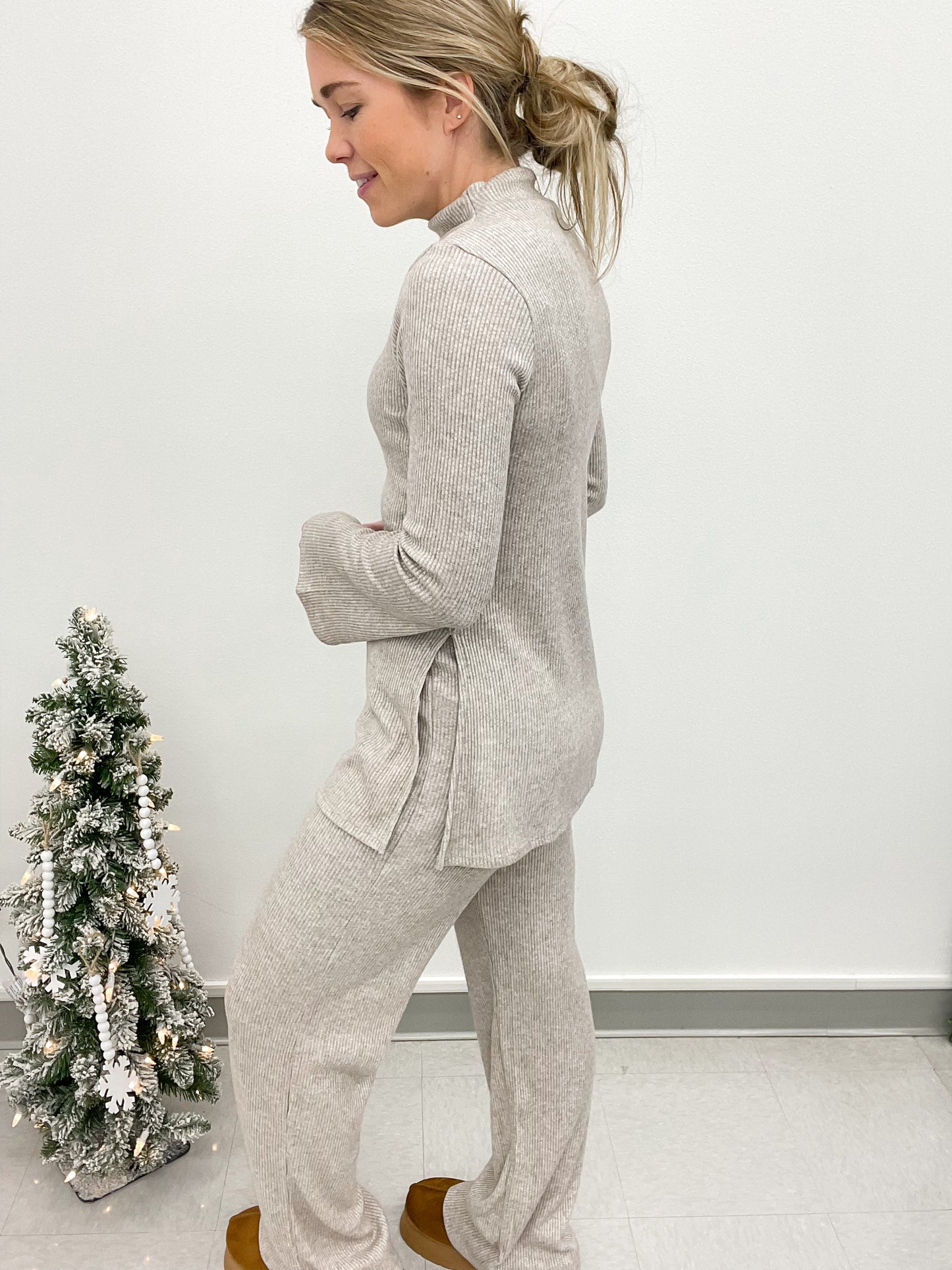 Cozy Up Brushed Knit Ribbed Set Oatmeal