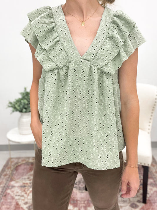 Home To Me Eyelet Detail Blouse Sage