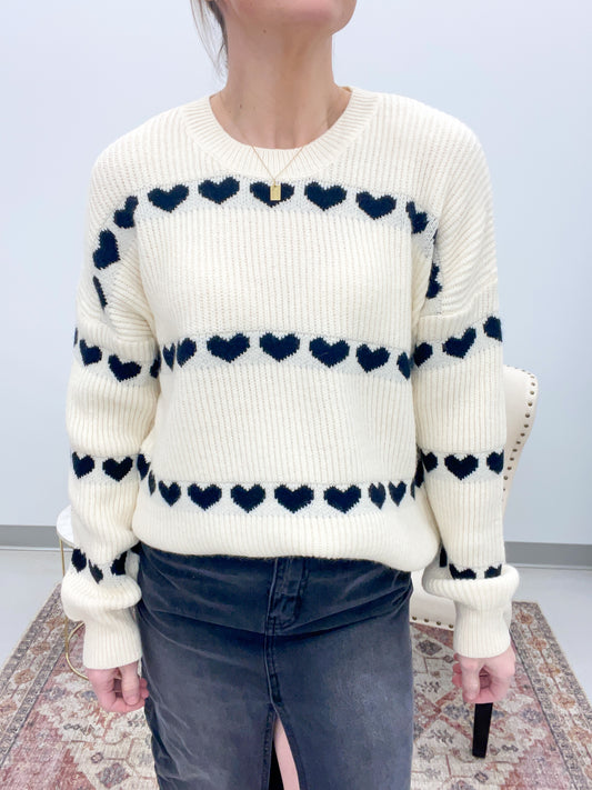 Heart On Your Sleeve Ribbed Knit Sweater Cream