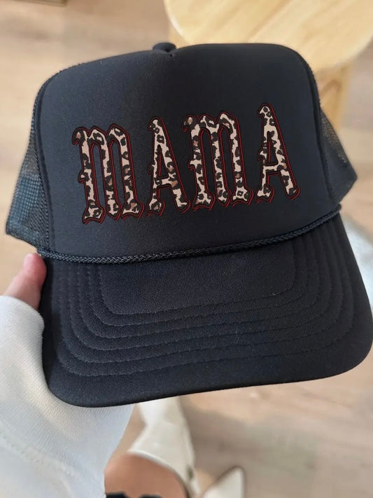 Mama Leopard Trucker Hat Black