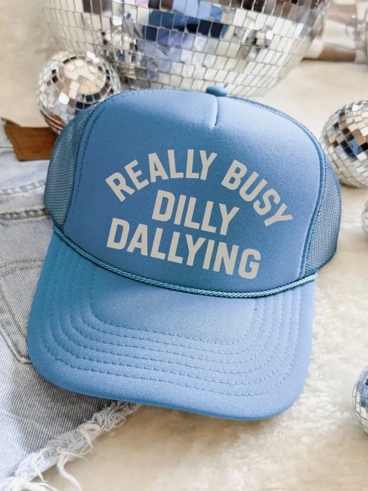 Busy Dilly Dallying Trucker Hat Blue