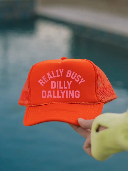 Busy Dilly Dallying Trucker Hat Orange