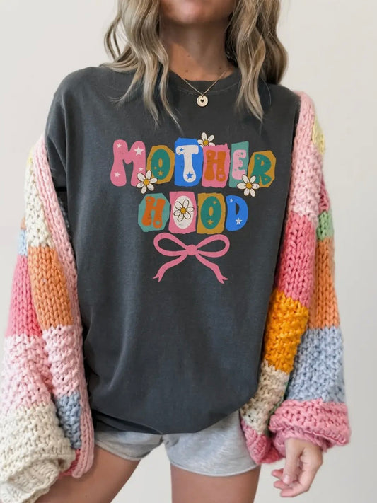 Motherhood Retro Floral Bow Graphic Tee Pepper