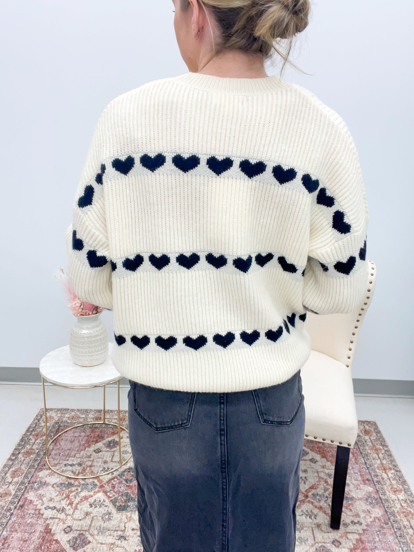 Heart On Your Sleeve Ribbed Knit Sweater Cream