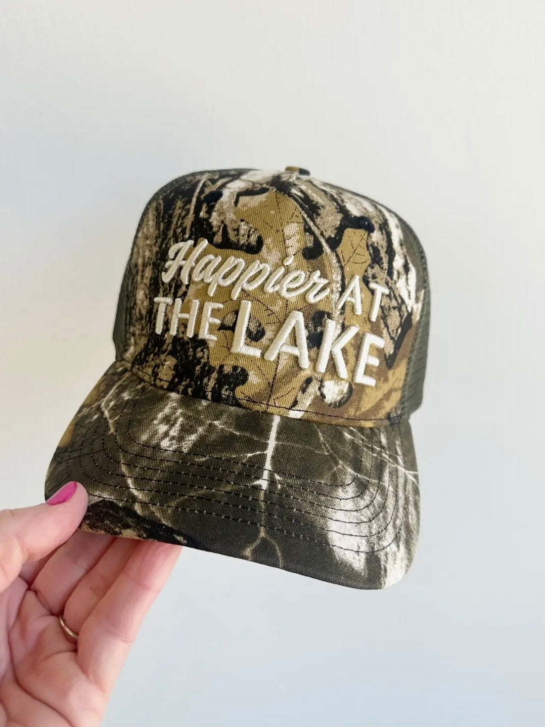 Happier At The Lake Camouflage Hat