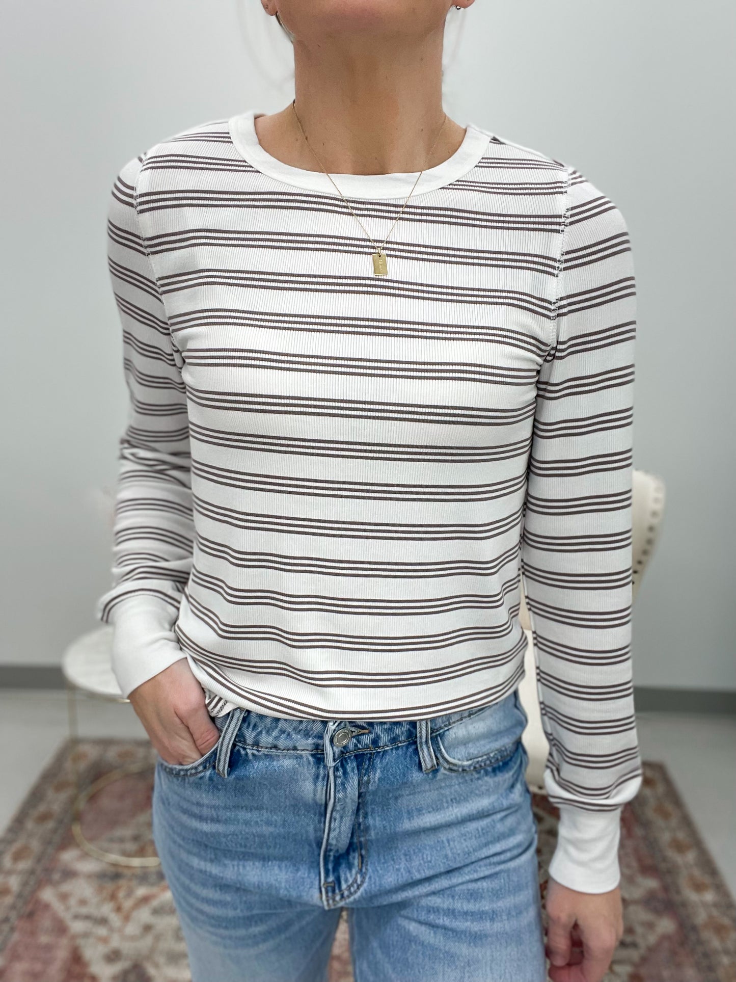 The Stacy Ribbed Top White Taupe