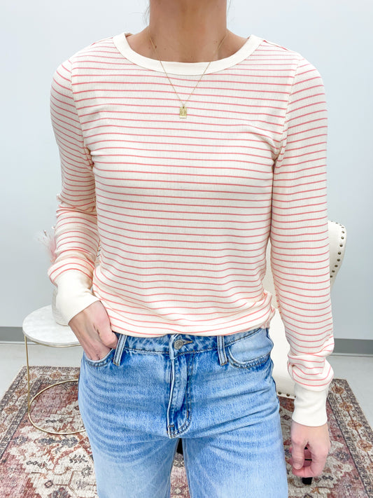 The Stacy Ribbed Top Striped Pink