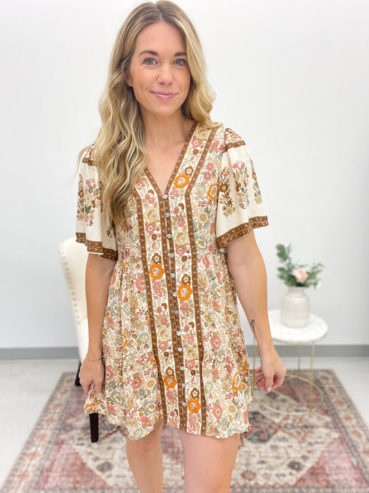 Back In Time Floral Detail Mini Dress Natural