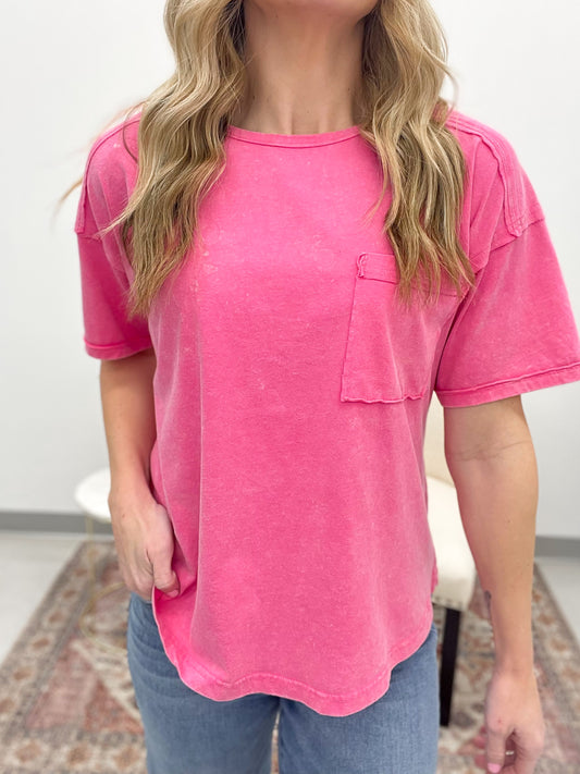 Every Day Style Mineral Wash Top Pink S-3X