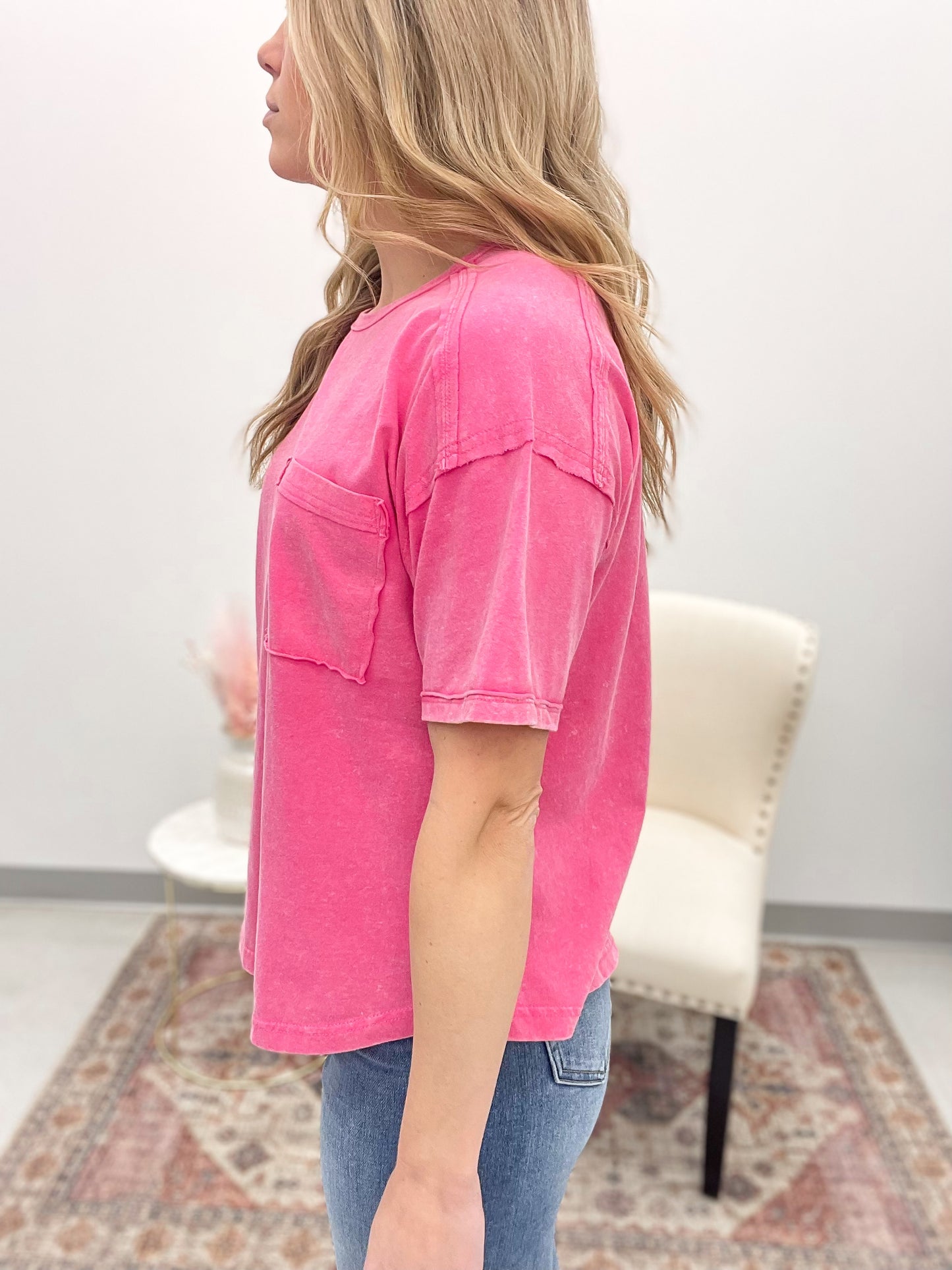 Every Day Style Mineral Wash Top Pink S-3X