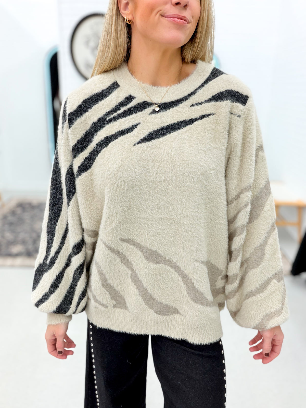 Like That Zebra Blanket Soft Sweater Cream
