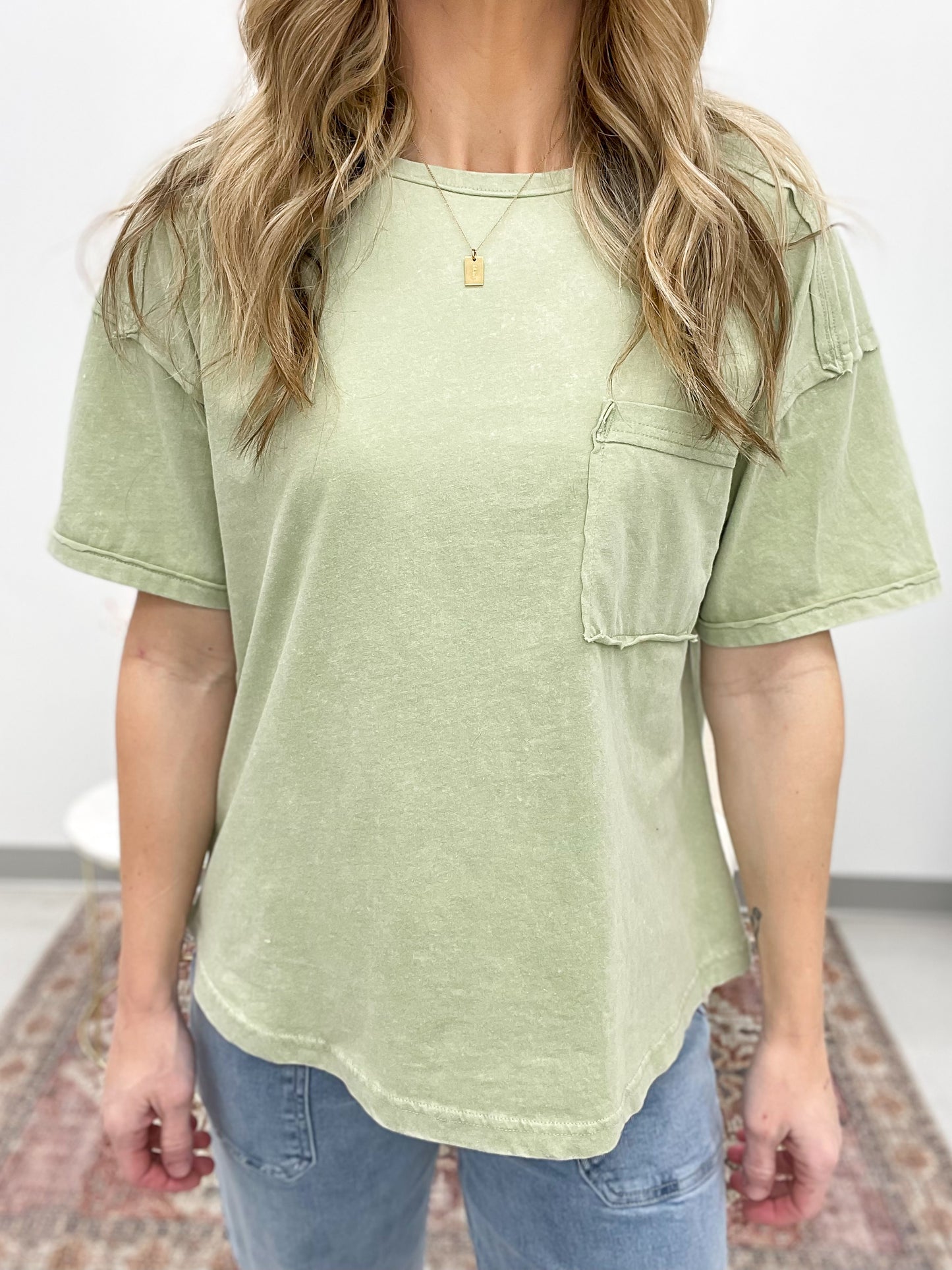 Every Day Style Mineral Wash Top Sage