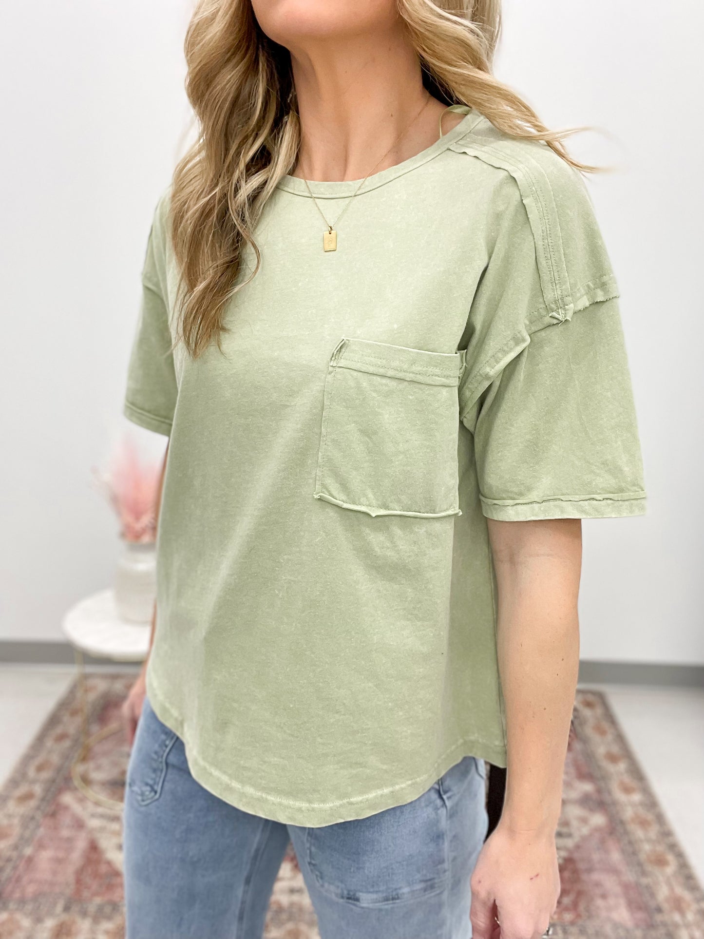 Every Day Style Mineral Wash Top Sage