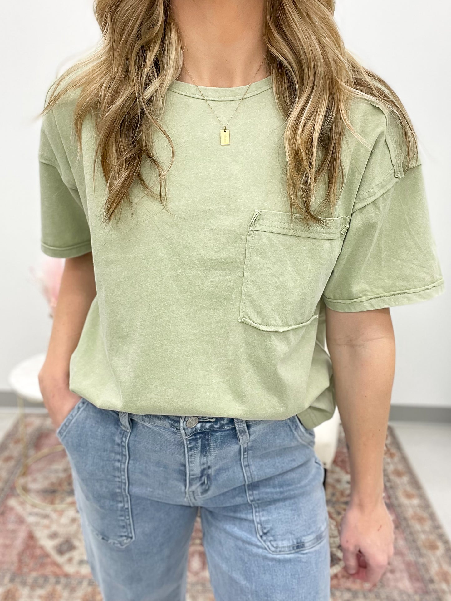 Every Day Style Mineral Wash Top Sage