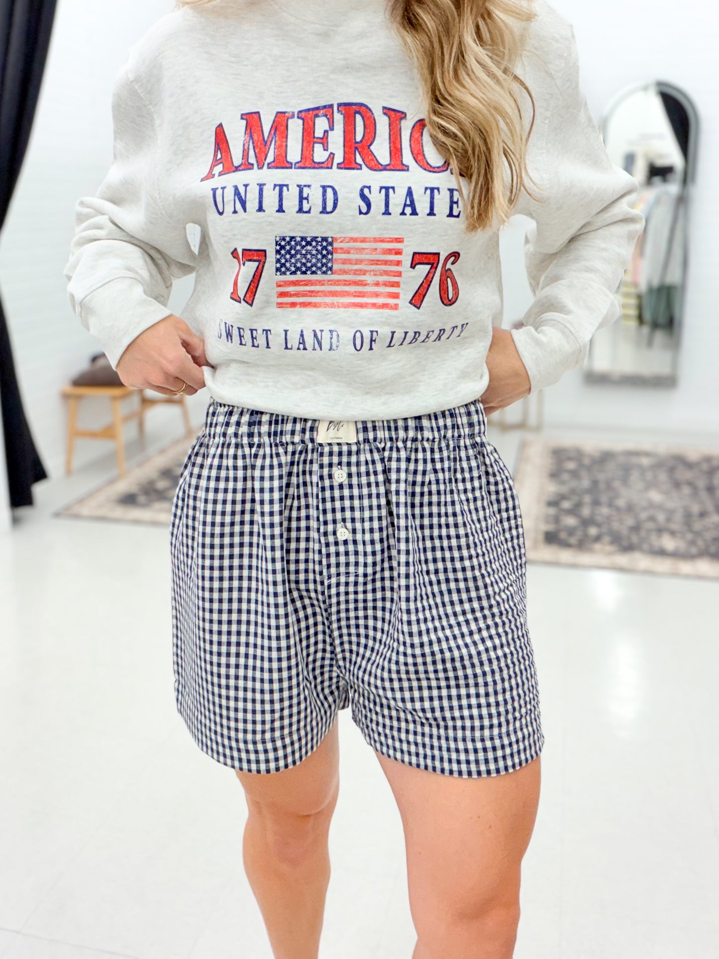 Michel Gingham Shorts Navy