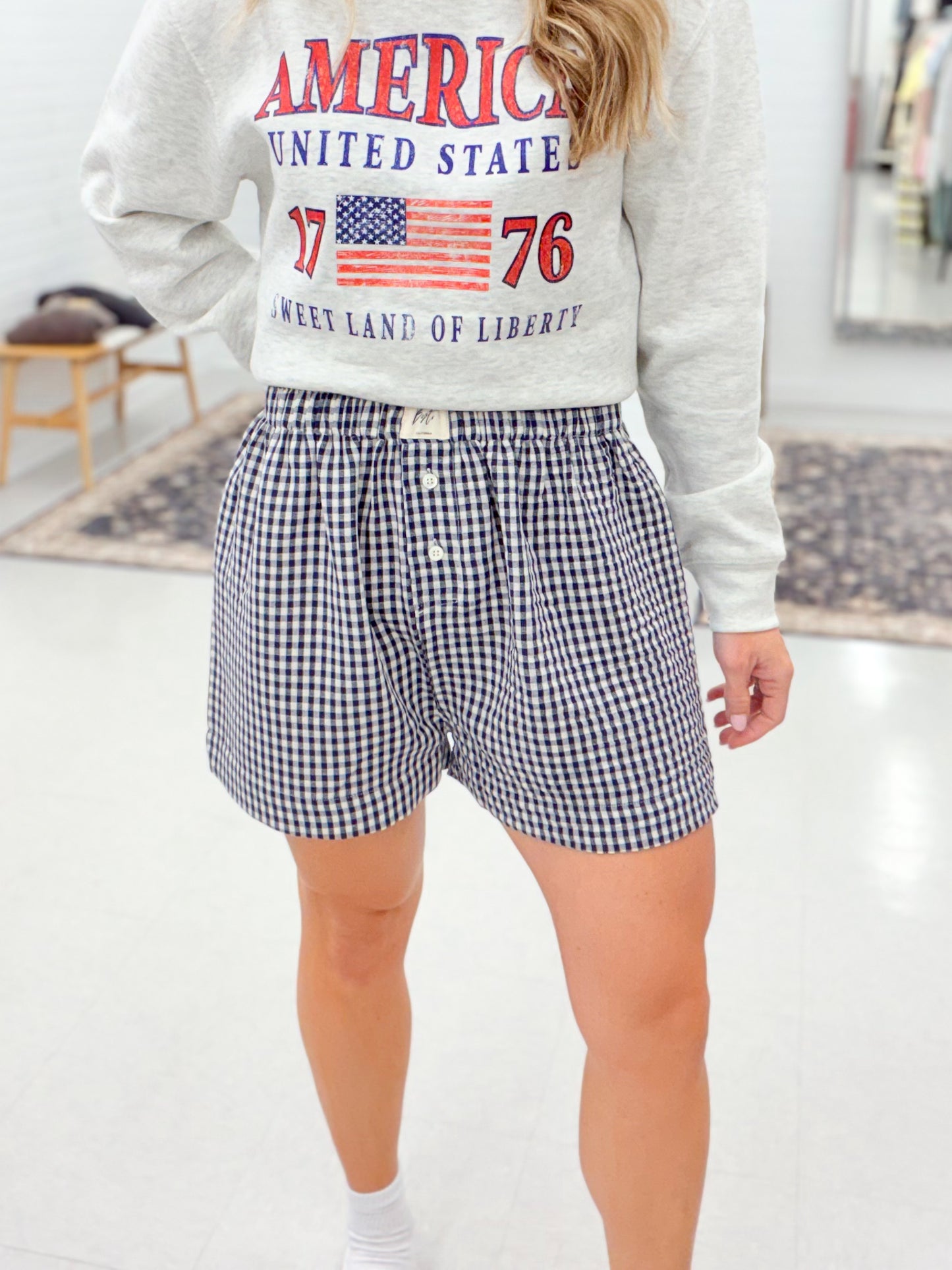 Michel Gingham Shorts Navy