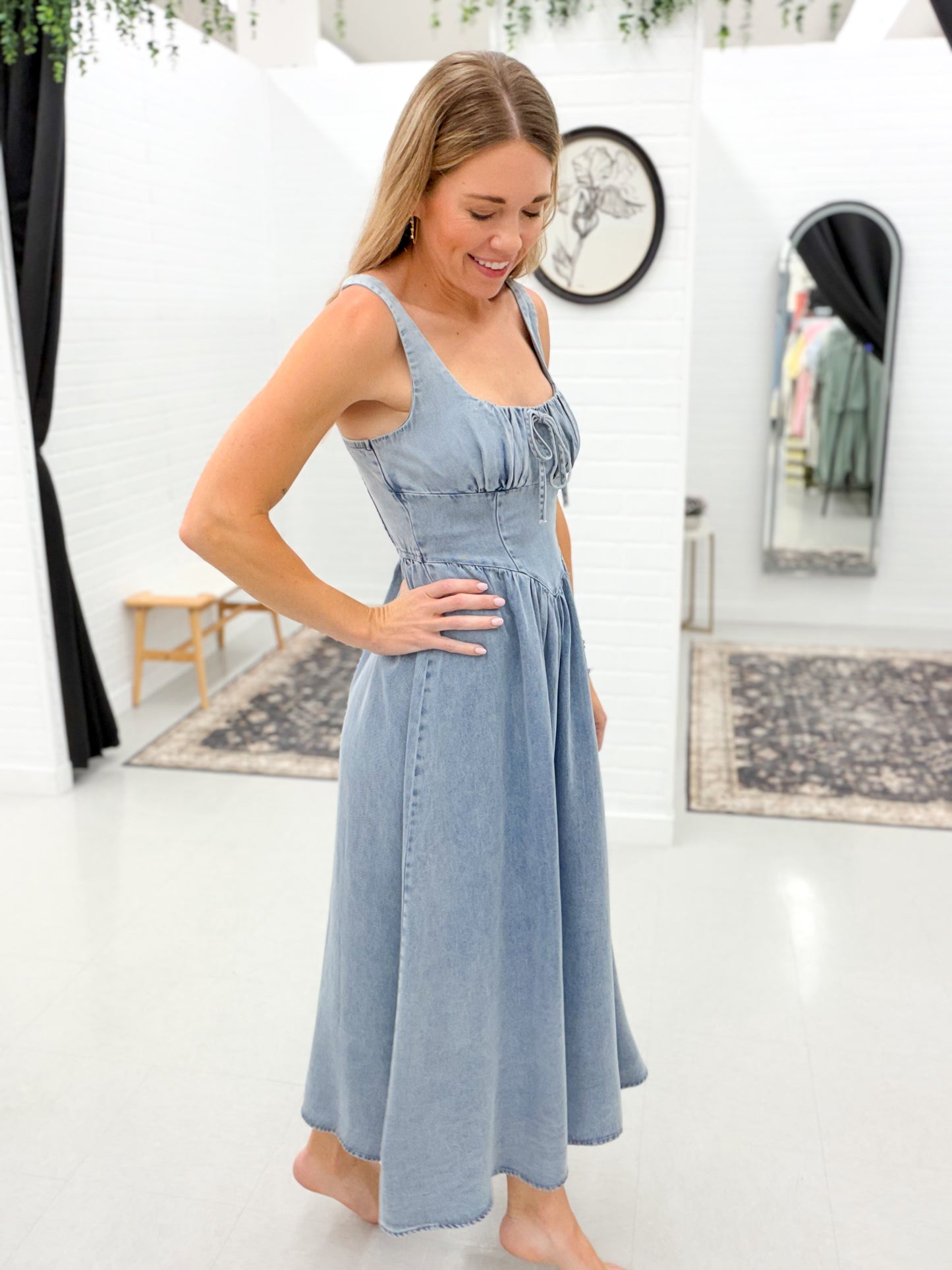 Summer Love Washed Denim Midi Dress