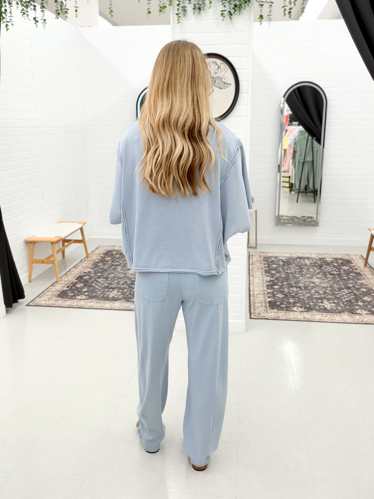 Last Shot Washed Cotton Top And Barrel Pants Set Faded Blue