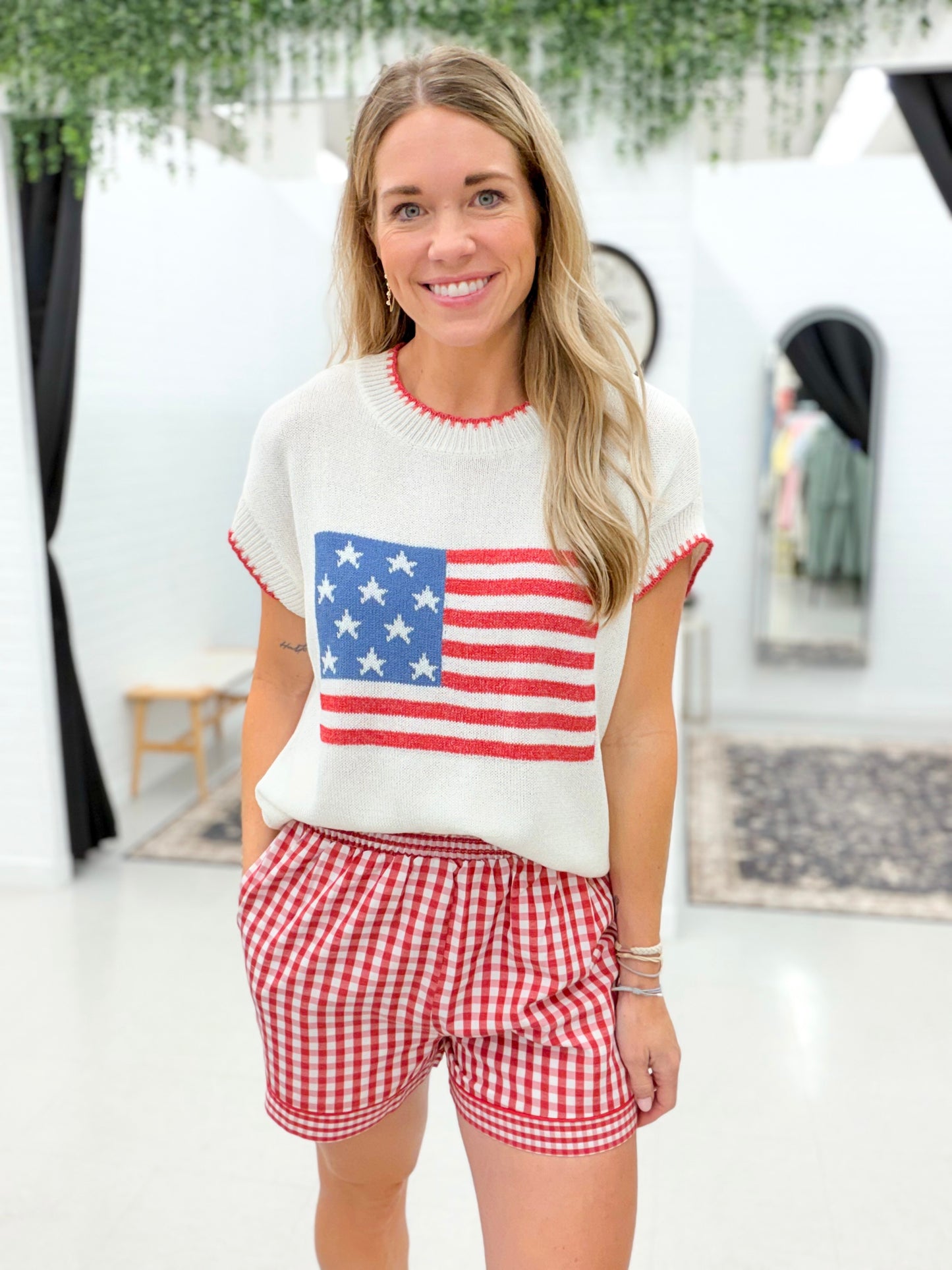 Perfect Day American Flag Short Sleeve Sweater