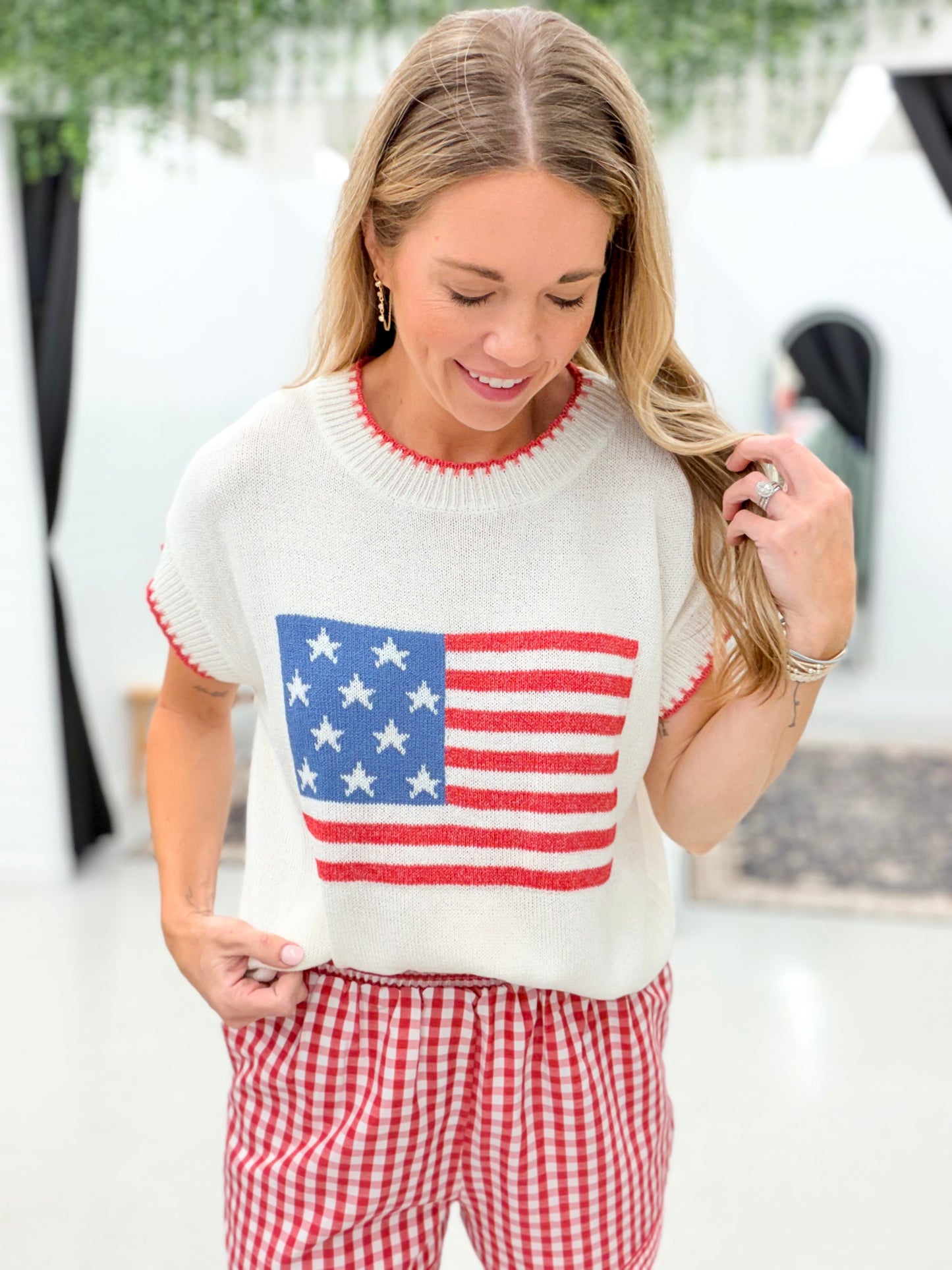 Perfect Day American Flag Short Sleeve Sweater