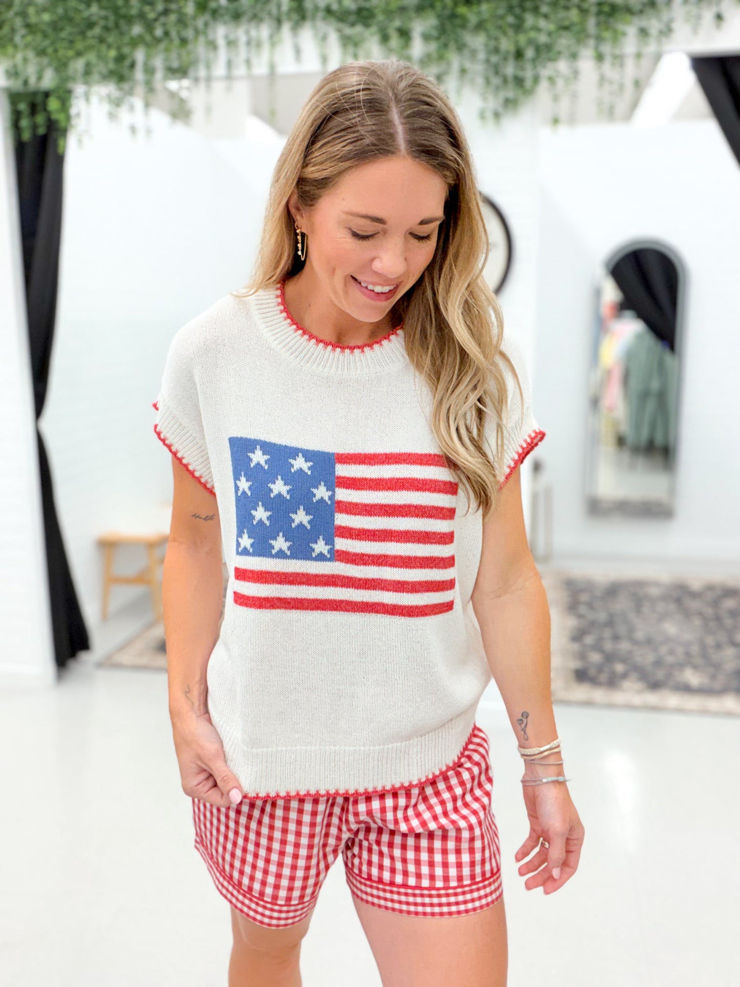 Perfect Day American Flag Short Sleeve Sweater