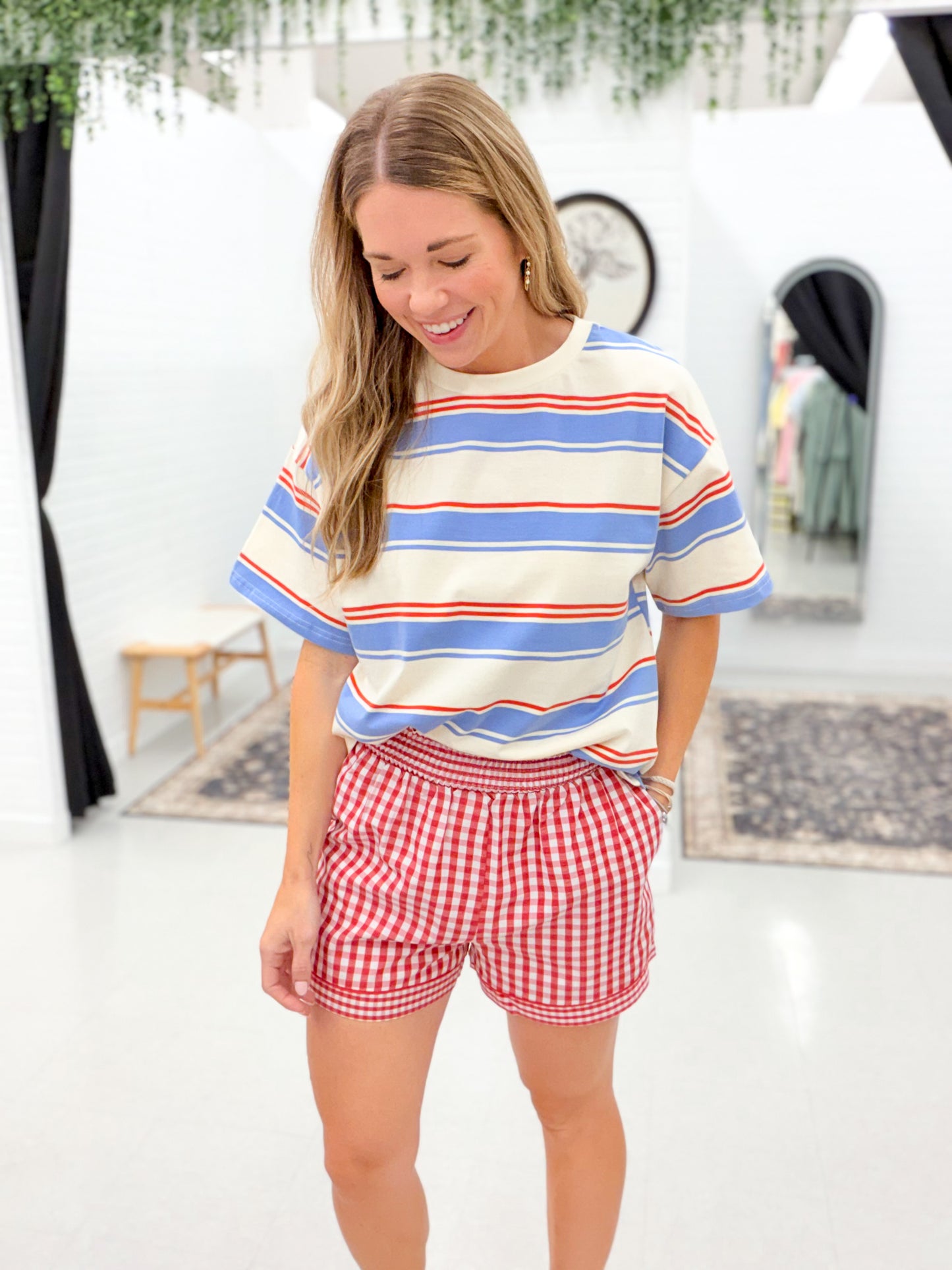 Patriotic Girl Striped Boxy Tee Cream/Blue