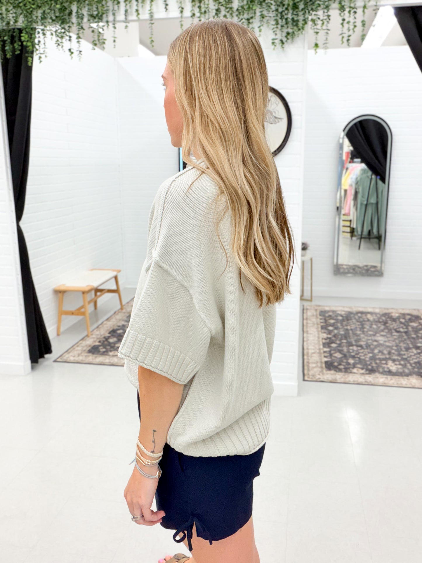 Her Era Short Sleeve Sweater Dove Gray