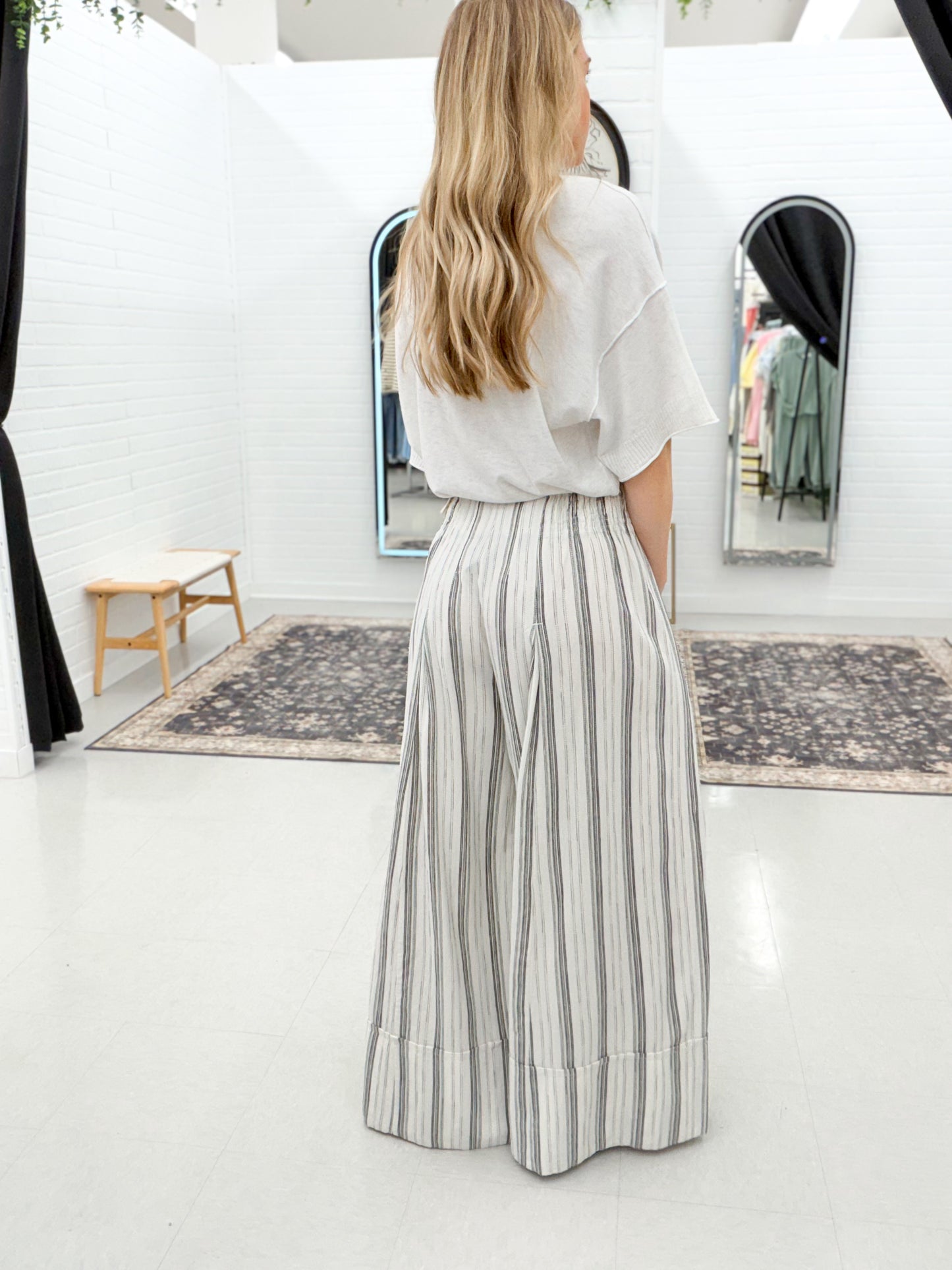 Long Way Home Linen Stripe Wide Leg Pants White/Black