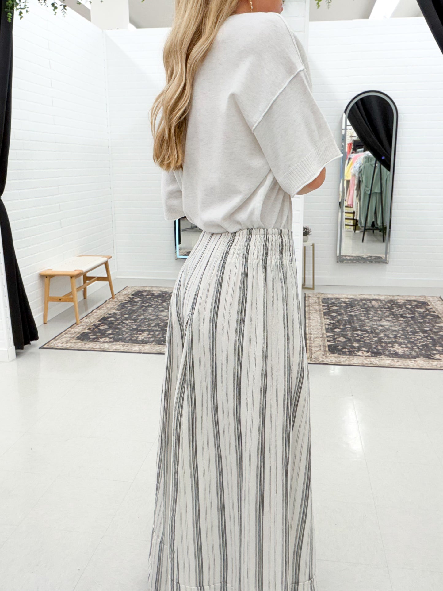 Long Way Home Linen Stripe Wide Leg Pants White/Black