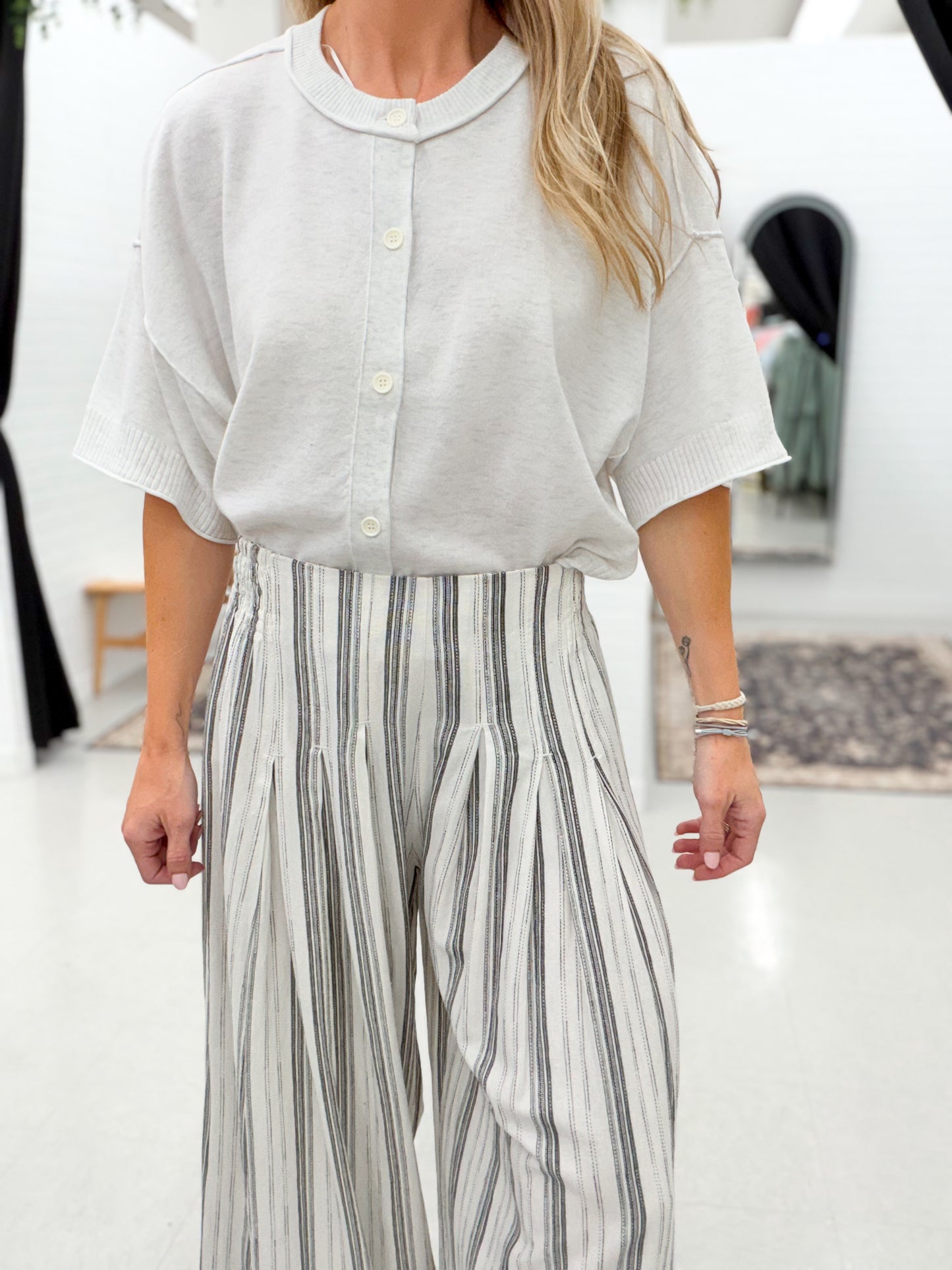 Long Way Home Linen Stripe Wide Leg Pants White/Black
