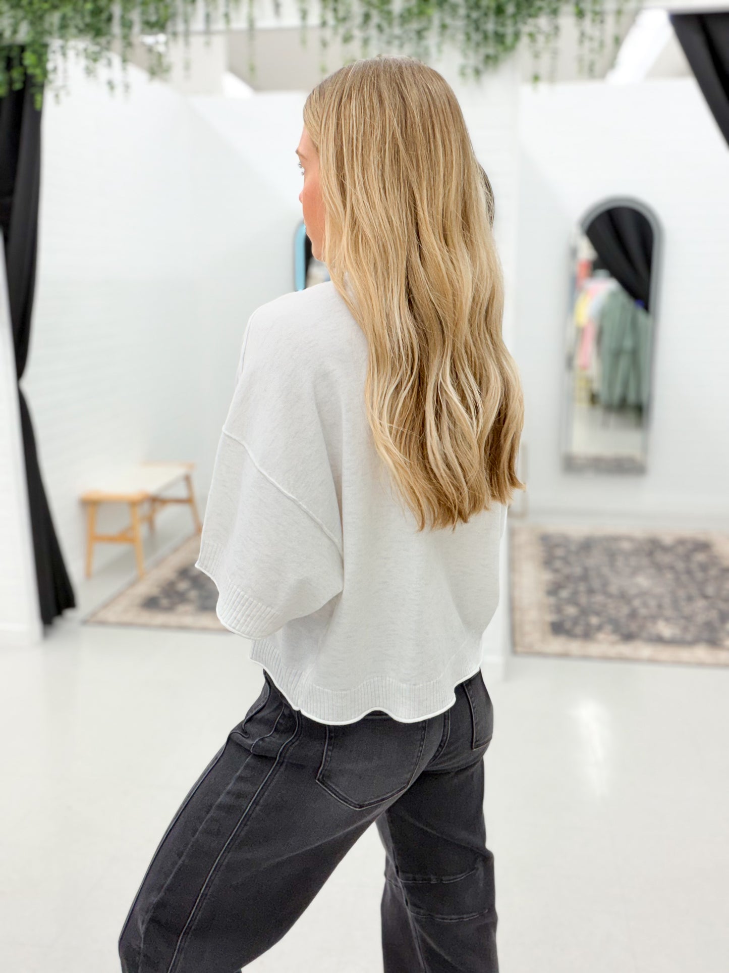 Just Living Short Sleeve Cashmere Cardigan Melange Gray