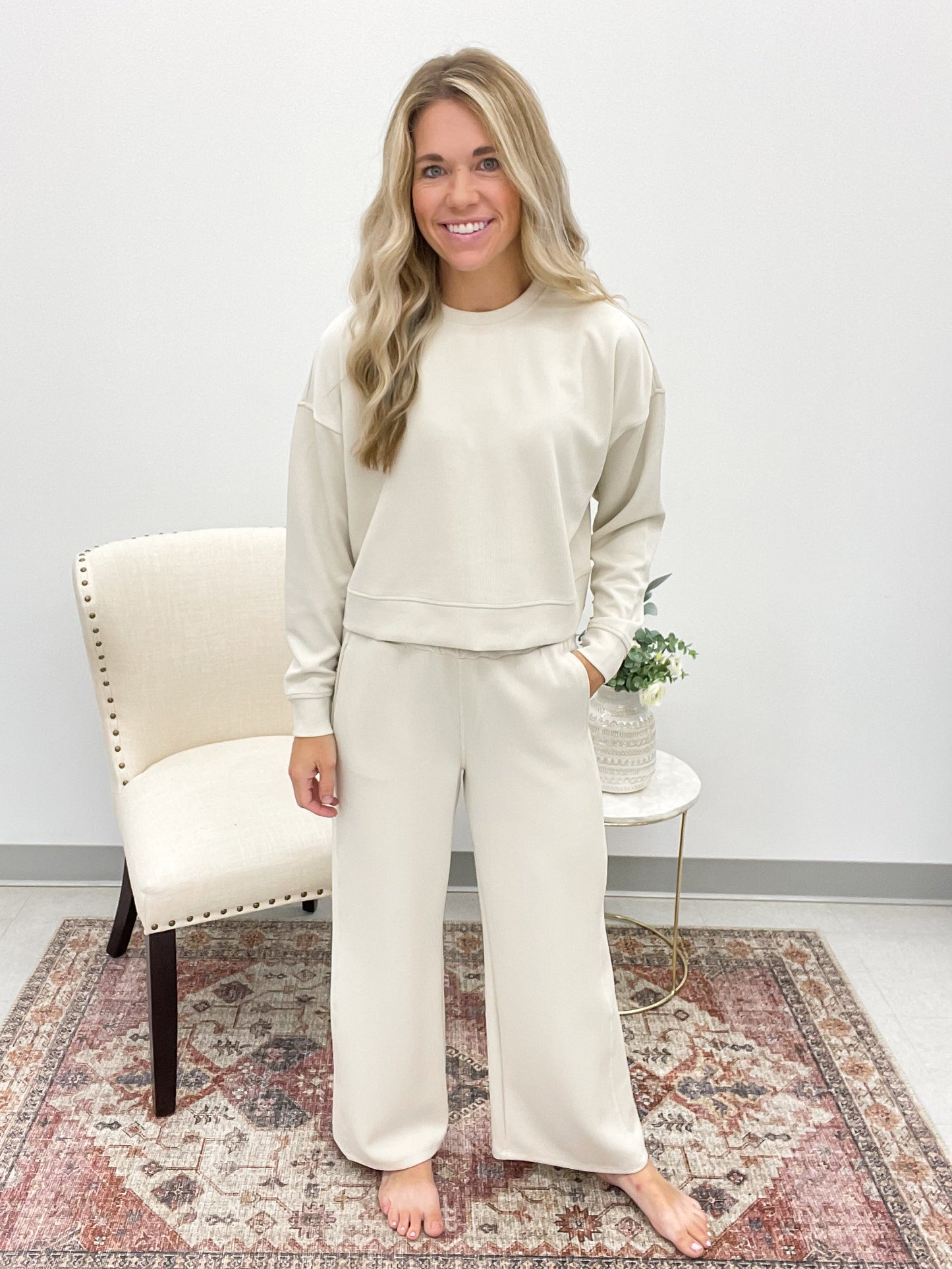 Travel Time Luxe Ribbed Athleisure Set Natural