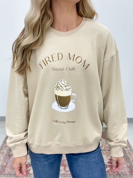Tired Mom Social Club Crewneck Sweatshirt Taupe