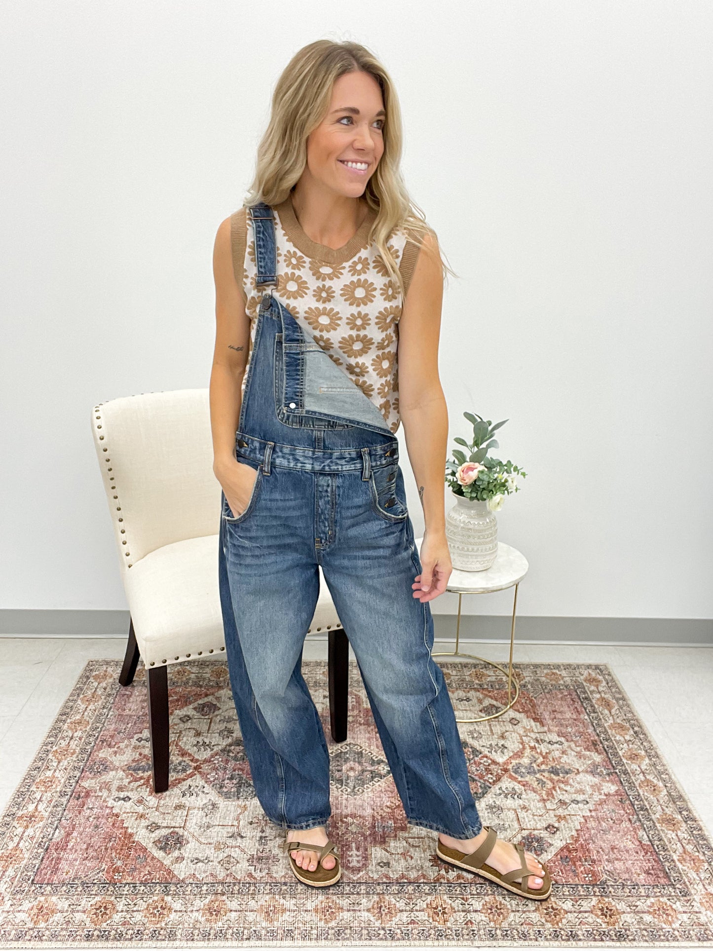 In Luck Denim Barrel Overalls Dark Wash