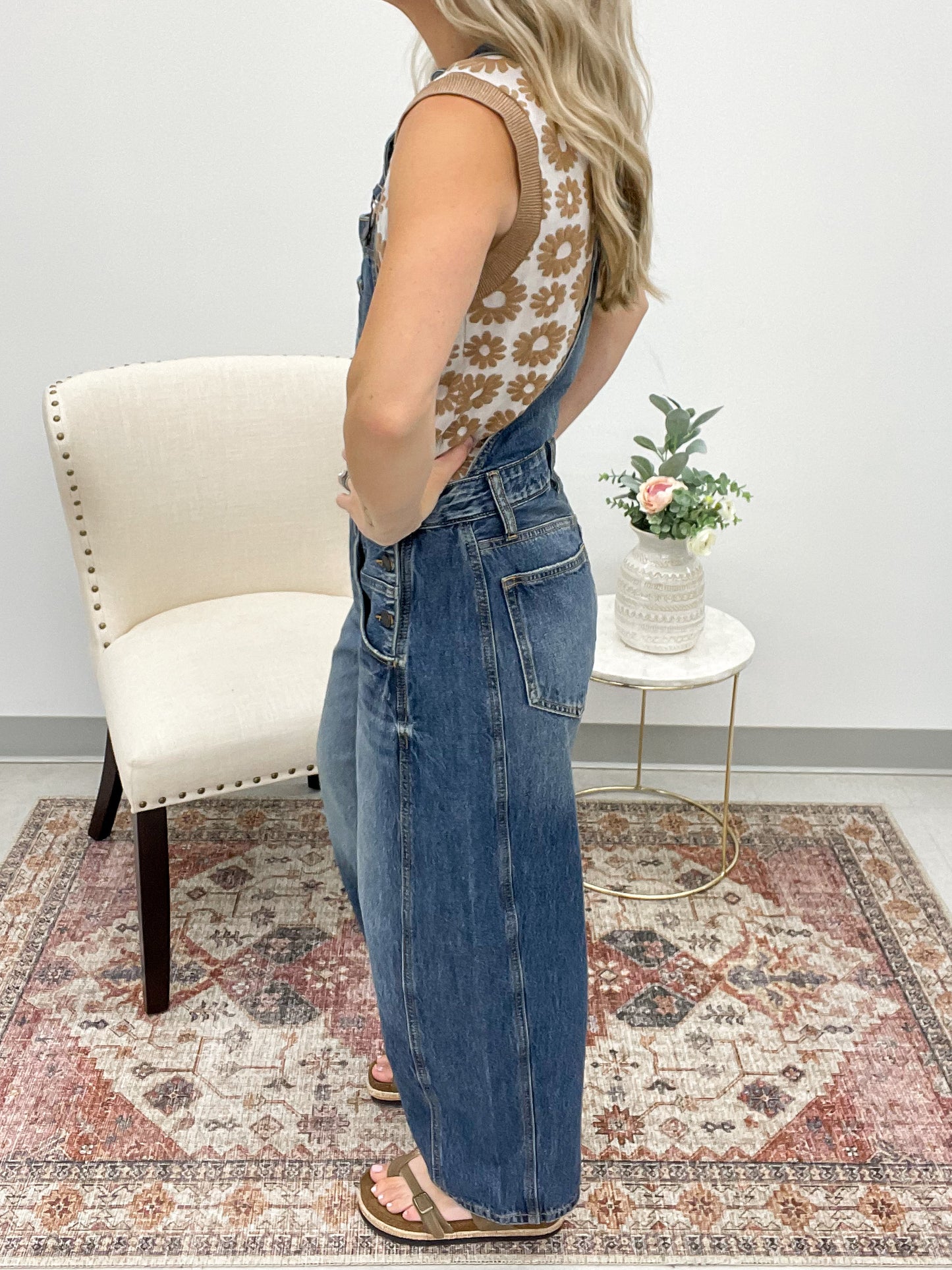 In Luck Denim Barrel Overalls Dark Wash