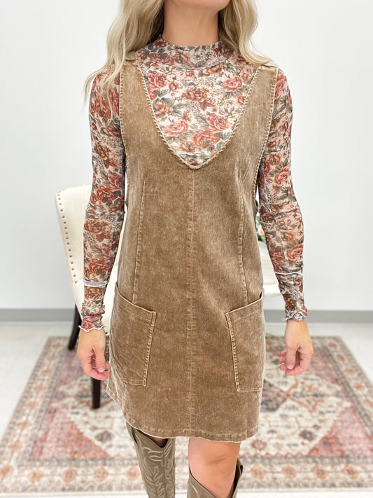 Stay Chic Washed Corduroy Dress Taupe