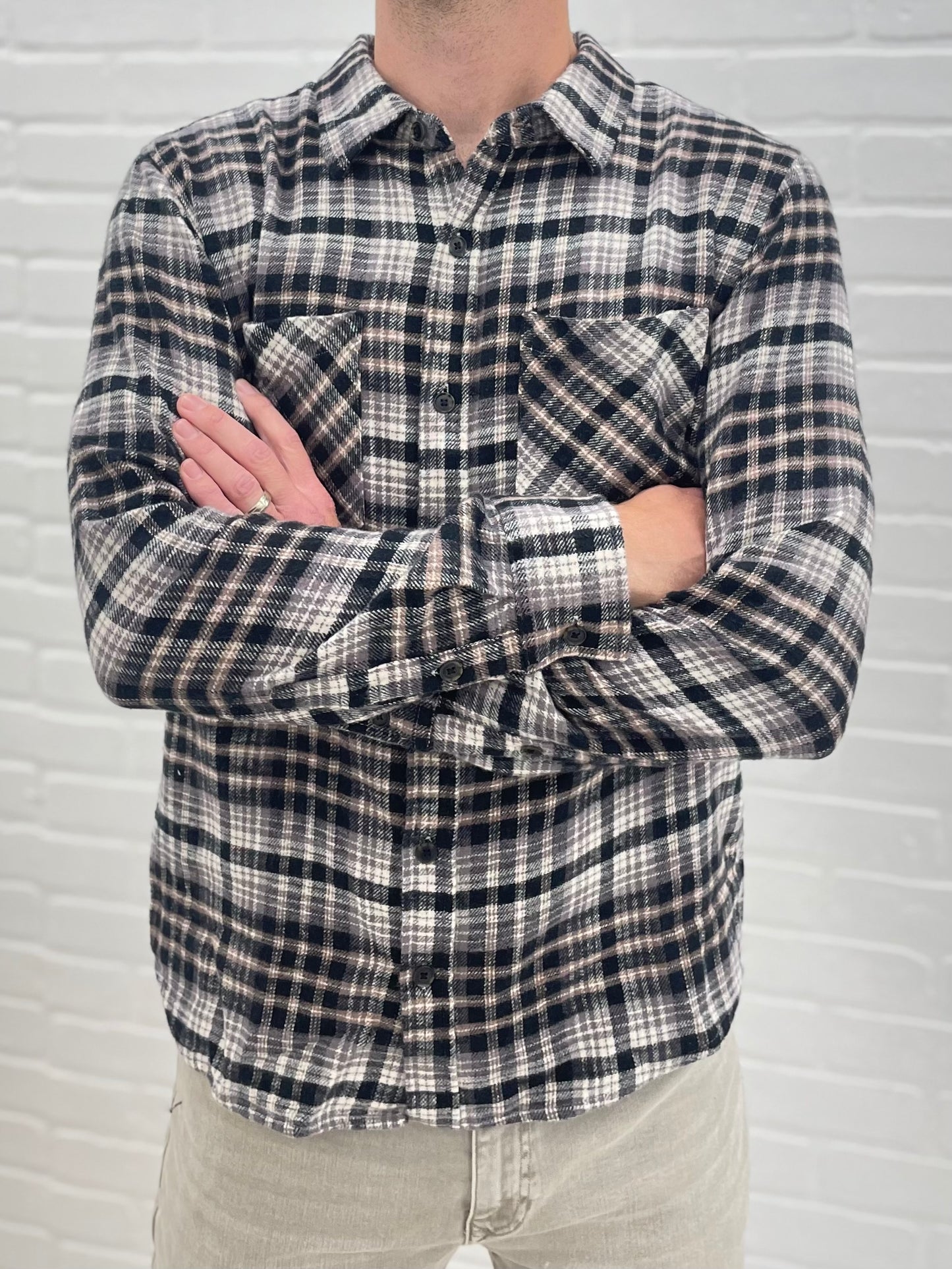 The Elk Plaid Flannel Cream Black