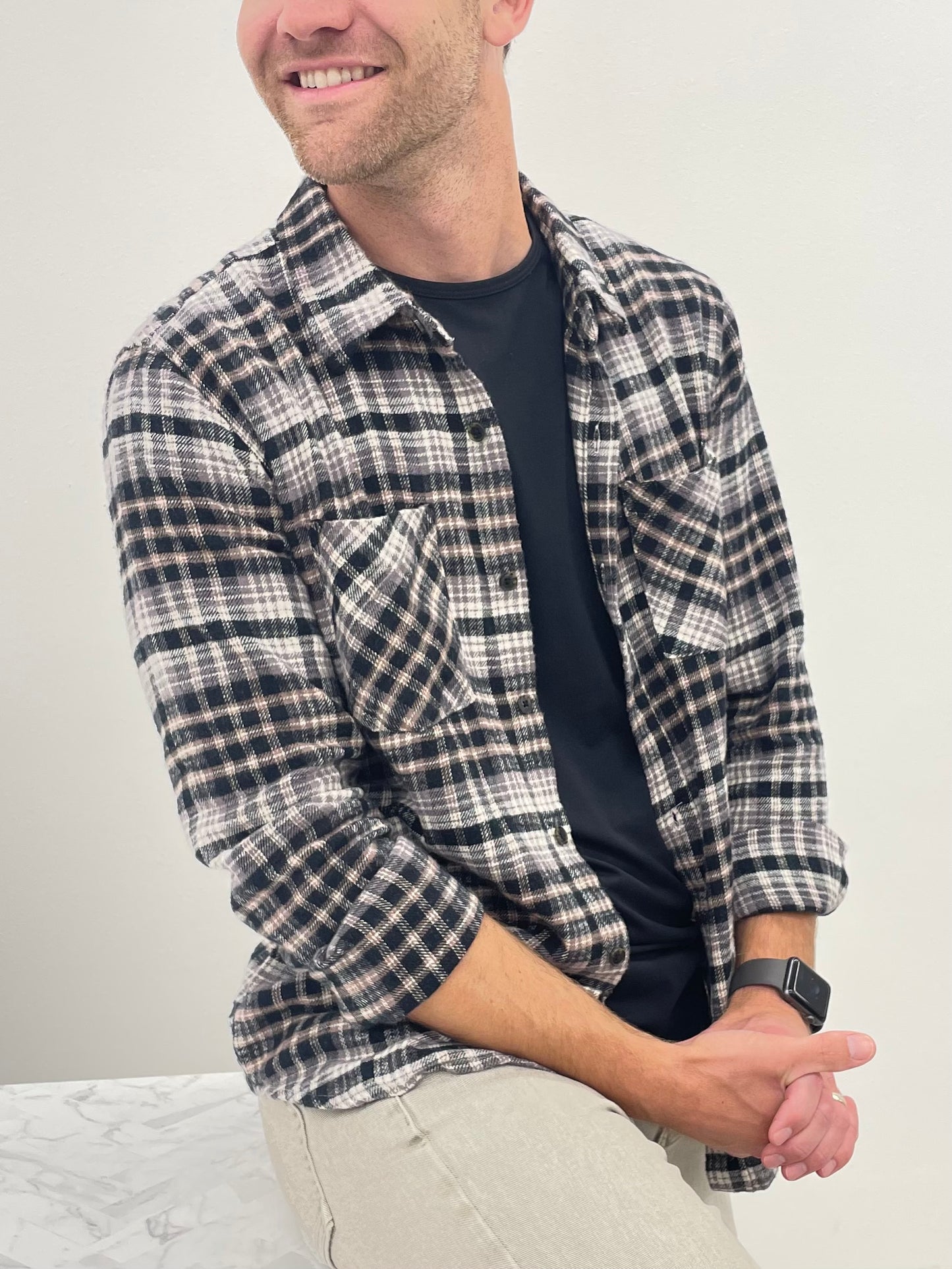 The Elk Plaid Flannel Cream Black