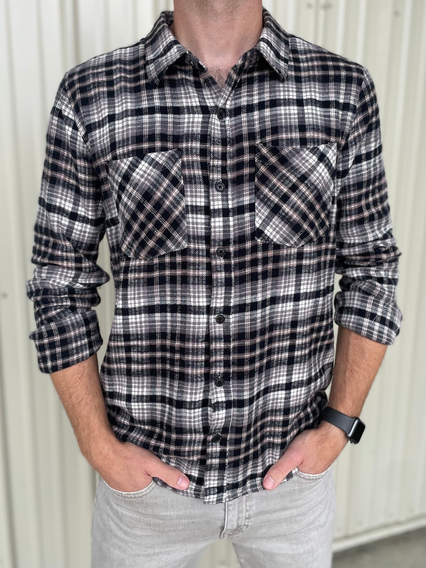 The Elk Plaid Flannel Cream Black