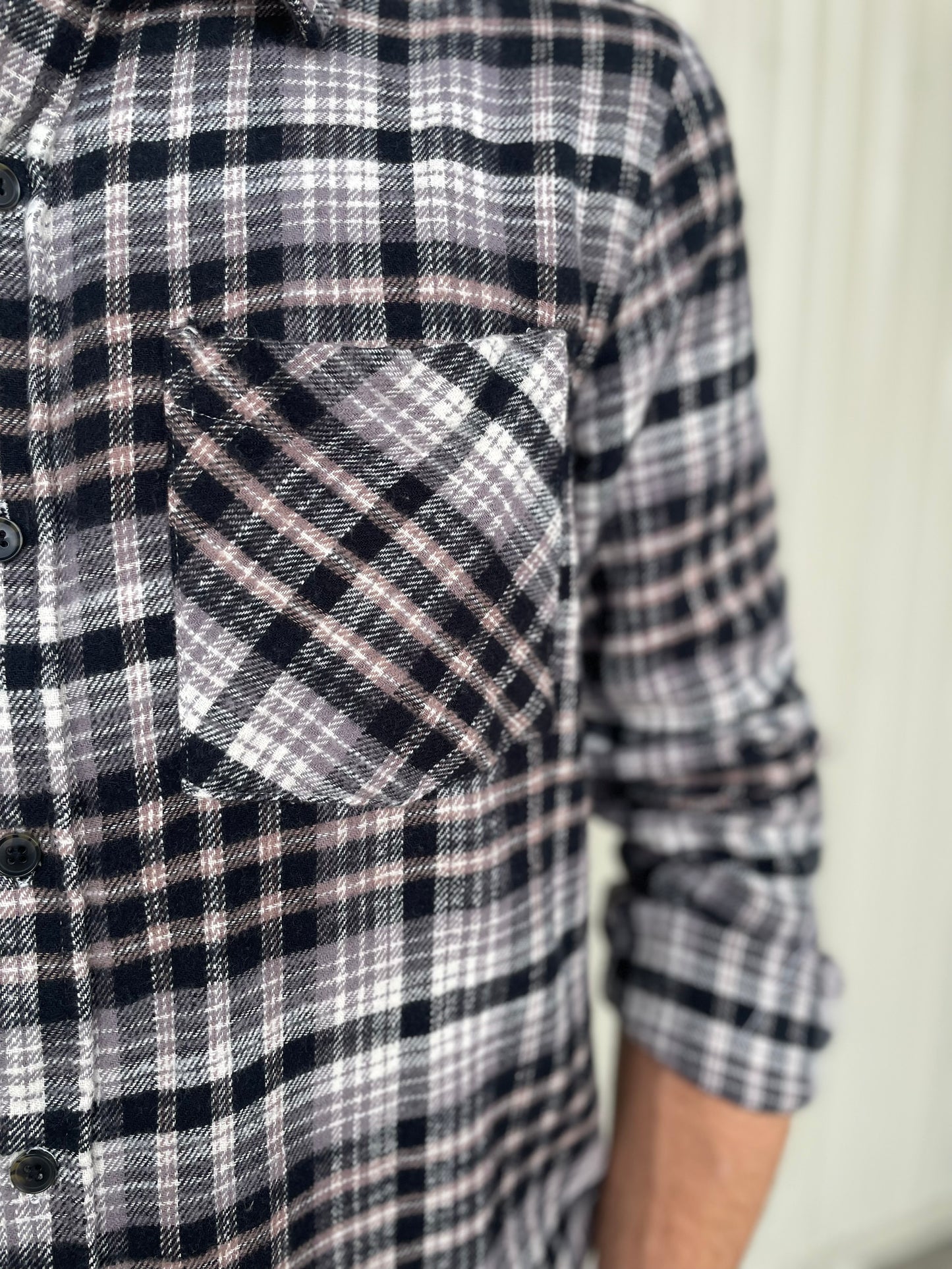 The Elk Plaid Flannel Cream Black