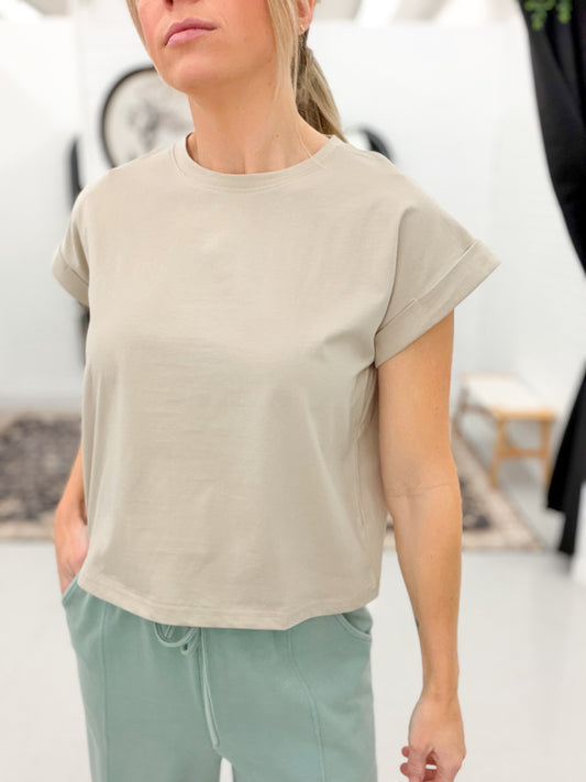 Never Basic Cuffed Sleeve Top Stone