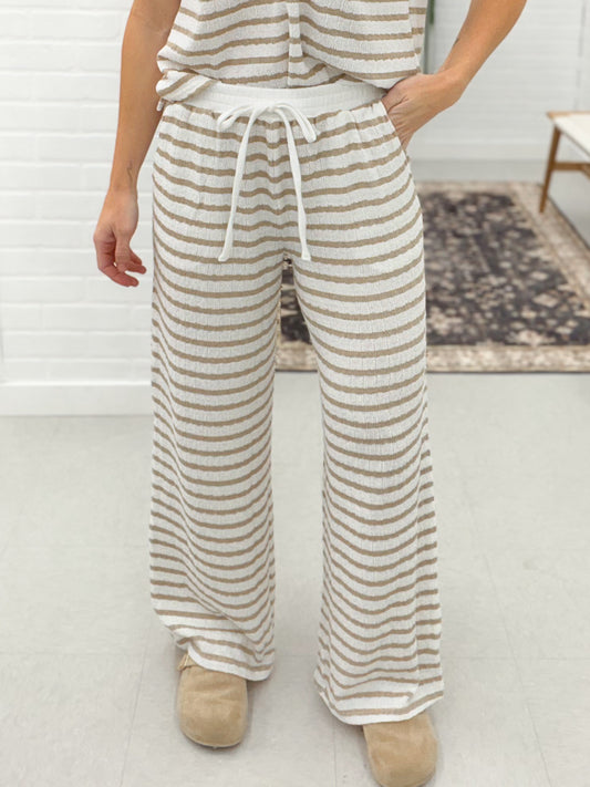 Day Off Striped Textured Pants Taupe