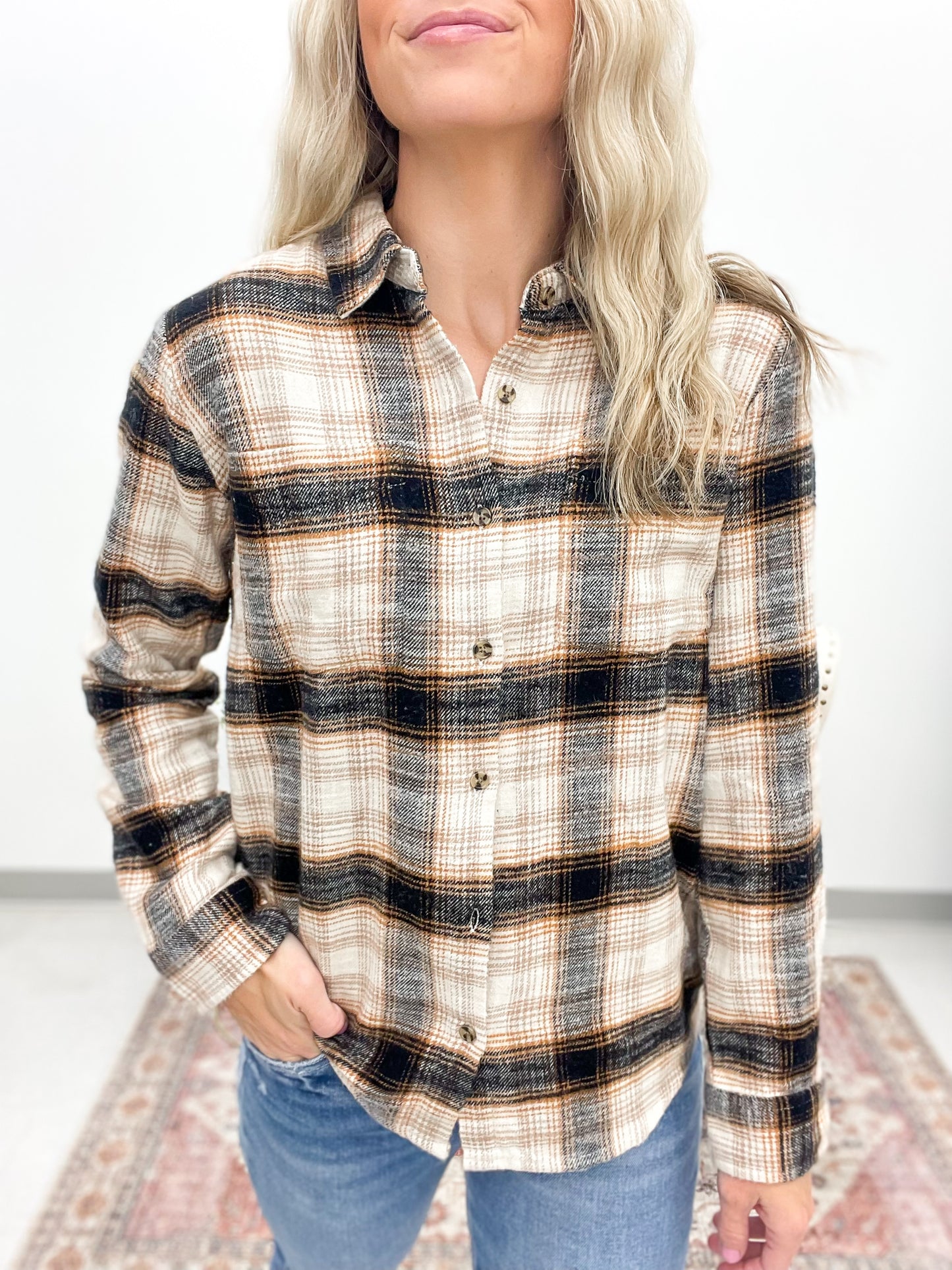 The Barry Plaid Flannel Top Black Orange