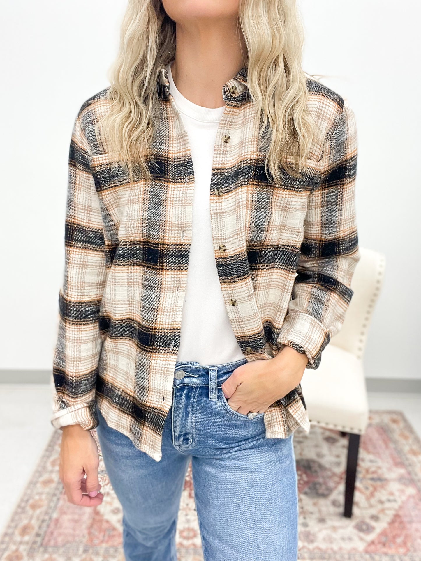 The Barry Plaid Flannel Top Black Orange