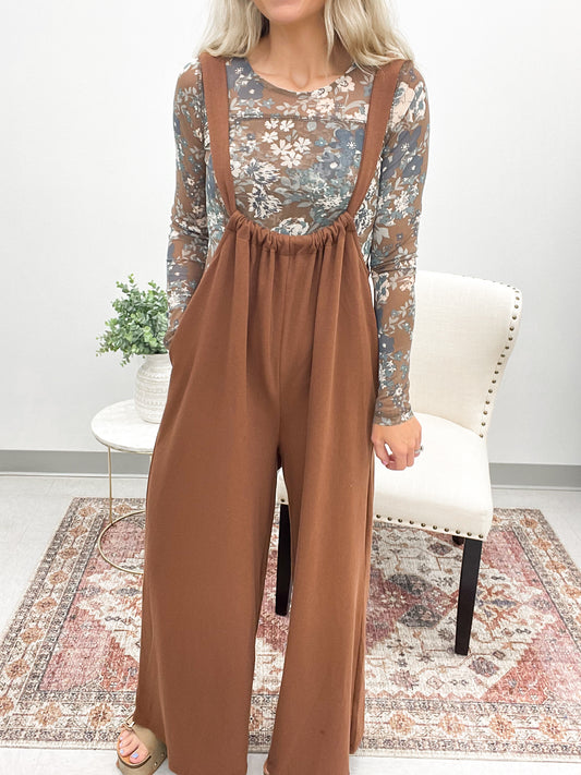 The Layla Drawstring Jumpsuit Mocha Brown Large