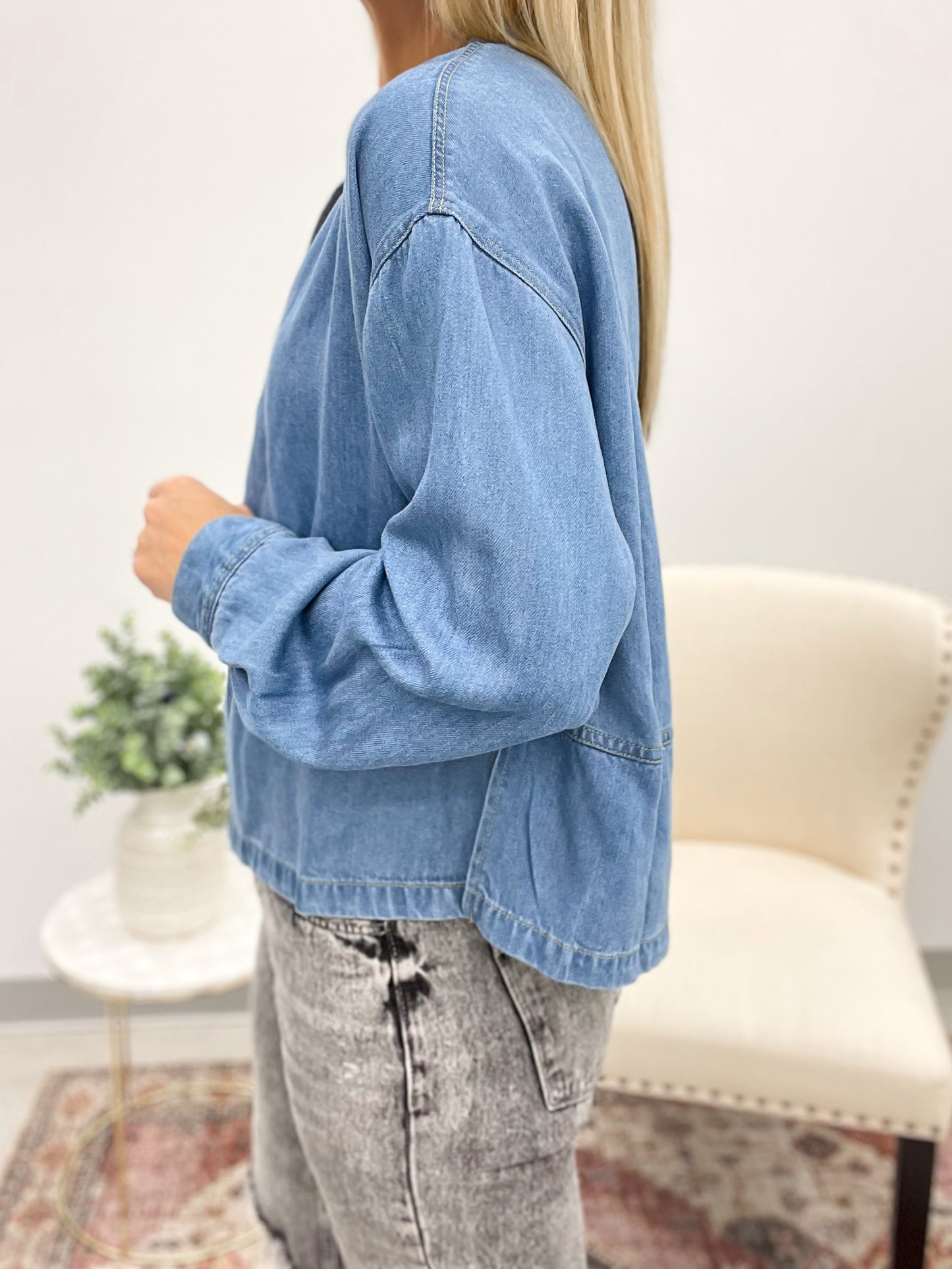 Everlasting Denim Side Split V-Neck Top