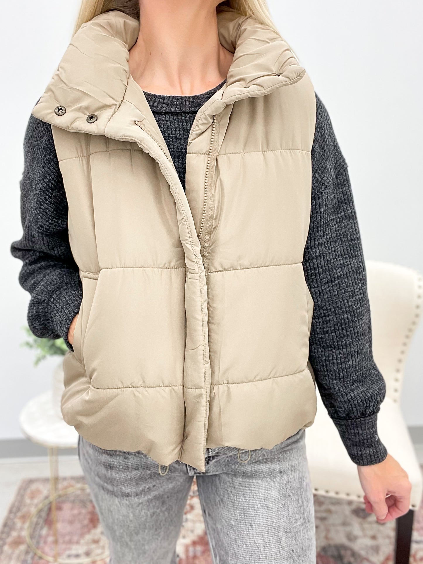 Chill Factor Zip Up Puffer Vest Mocha S-3X